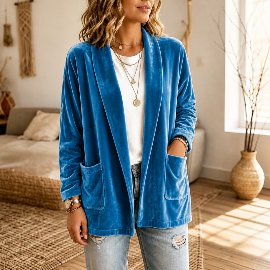 Velvetelle Velvet Cardigan - Women's Shawl Collar Knit
