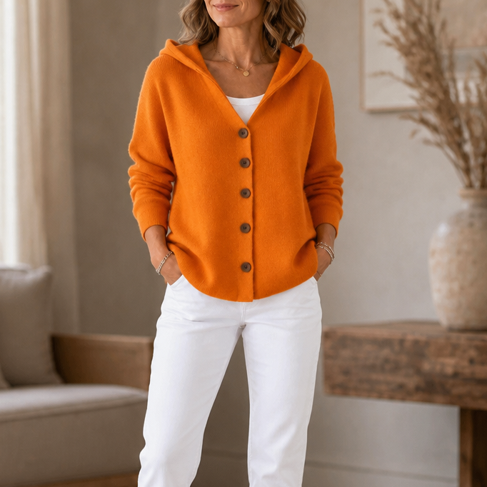 Teri Hooded Cardigan - Button Front Women's Flared Knit