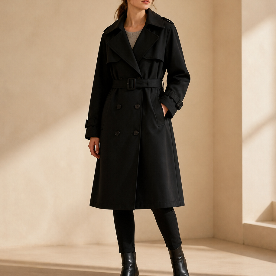 Winterly Belted Trench Coat - Women's Mid-Length Coat