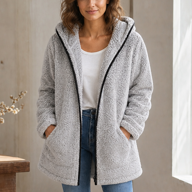 Cozyelle Plush Hooded Cardigan - Women's Fleece-Look Knit