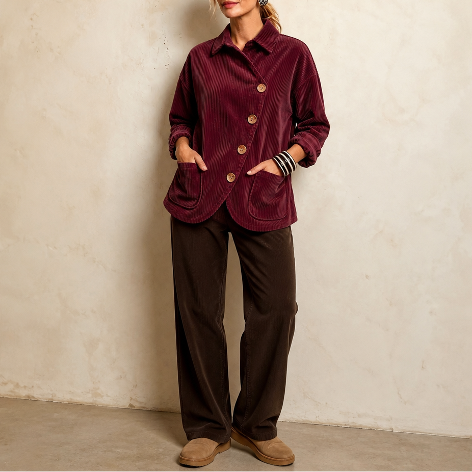 Corfield Corduroy Shacket - Women's Diagonal Button Jacket