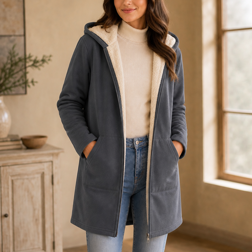 Cozelle Hooded Jacket - Women's Fleece Lined Look Mid Coat