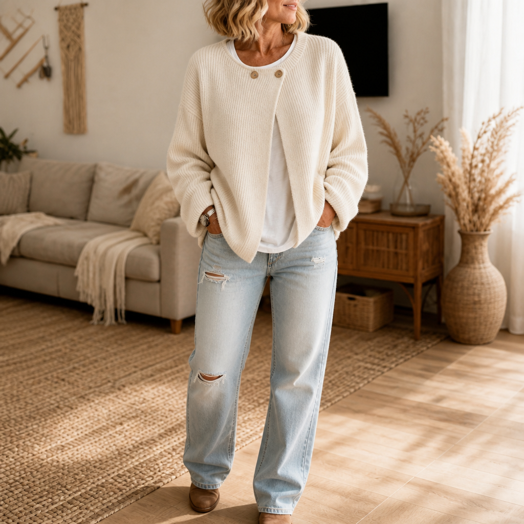 Drape & Rib Ribbed Cardigan - Women's Asymmetric Neck Knit