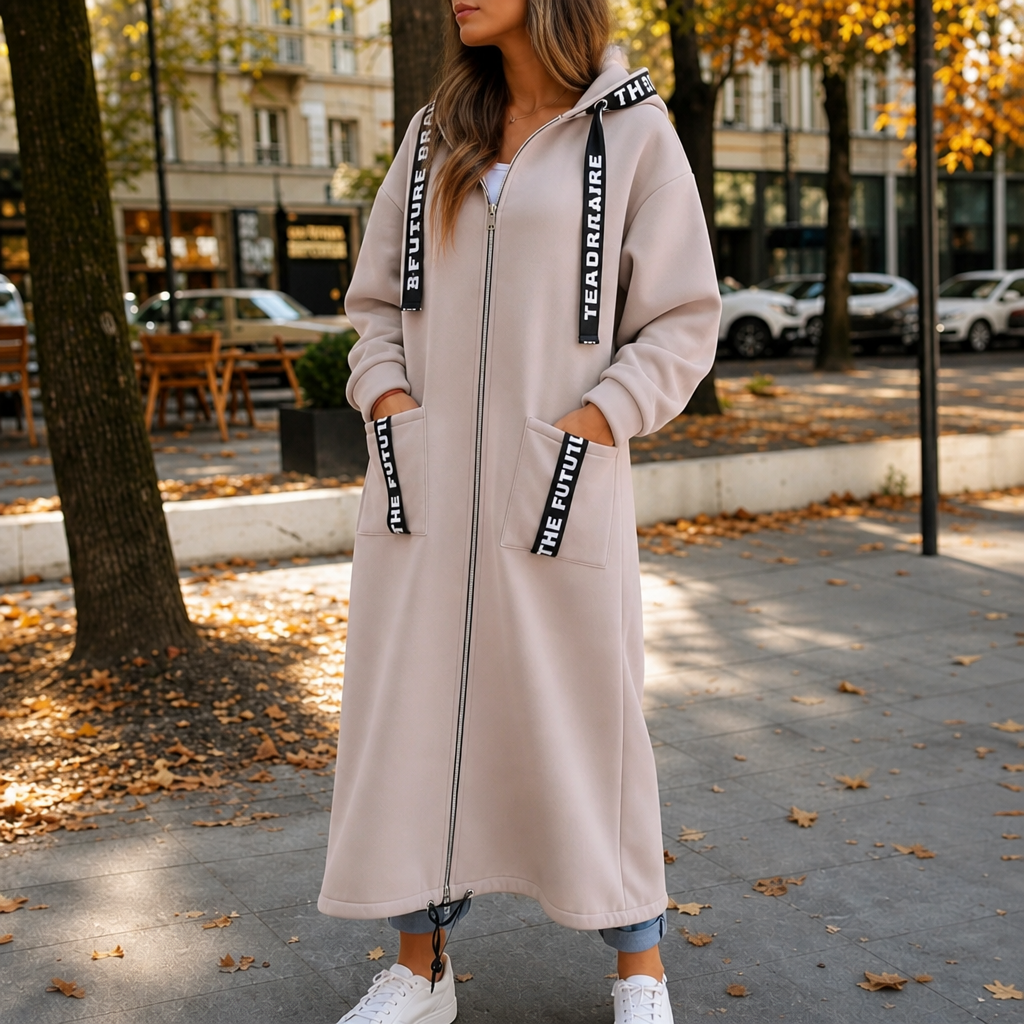 Wrapelle Long Hooded Jacket - Extra-Long Women's Zip Coat