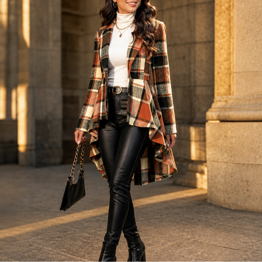 Wearbella Plaid Peplum Coat - Women's High-Low Coat