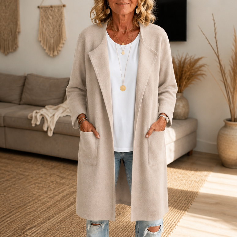 Draperie Open-Front Longline Coat - Women's Wool-Look Coat