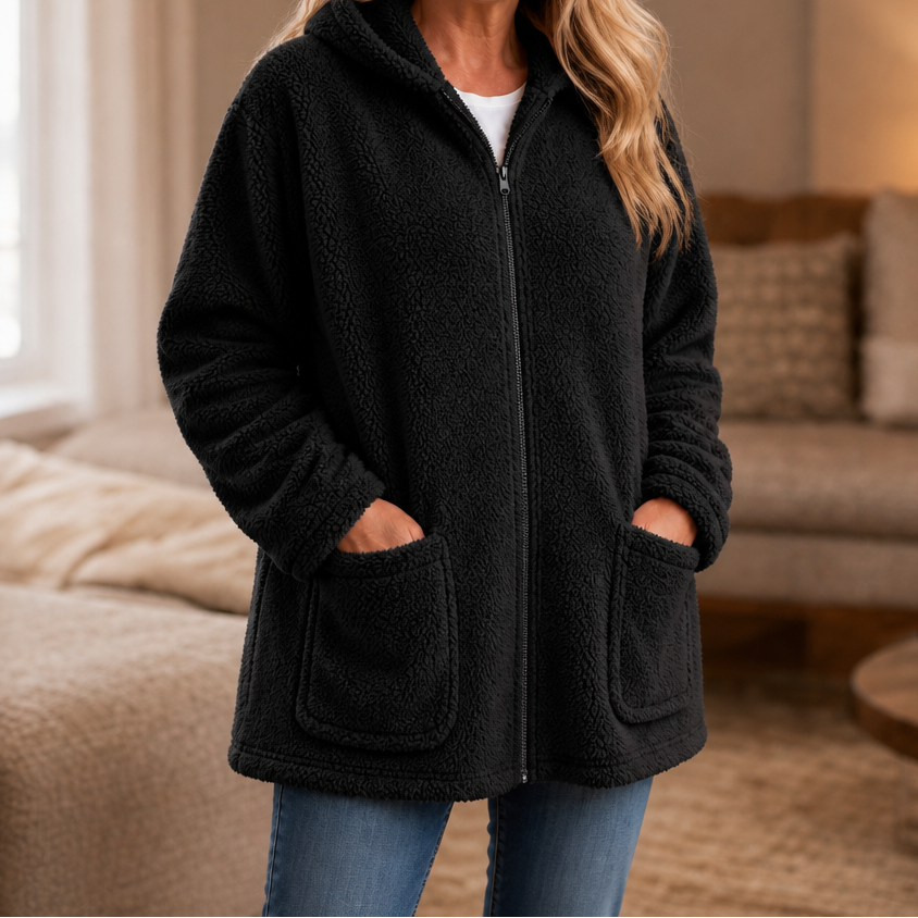 Cozelle Plush Hooded Zip-Up Jacket - Women's Oversized