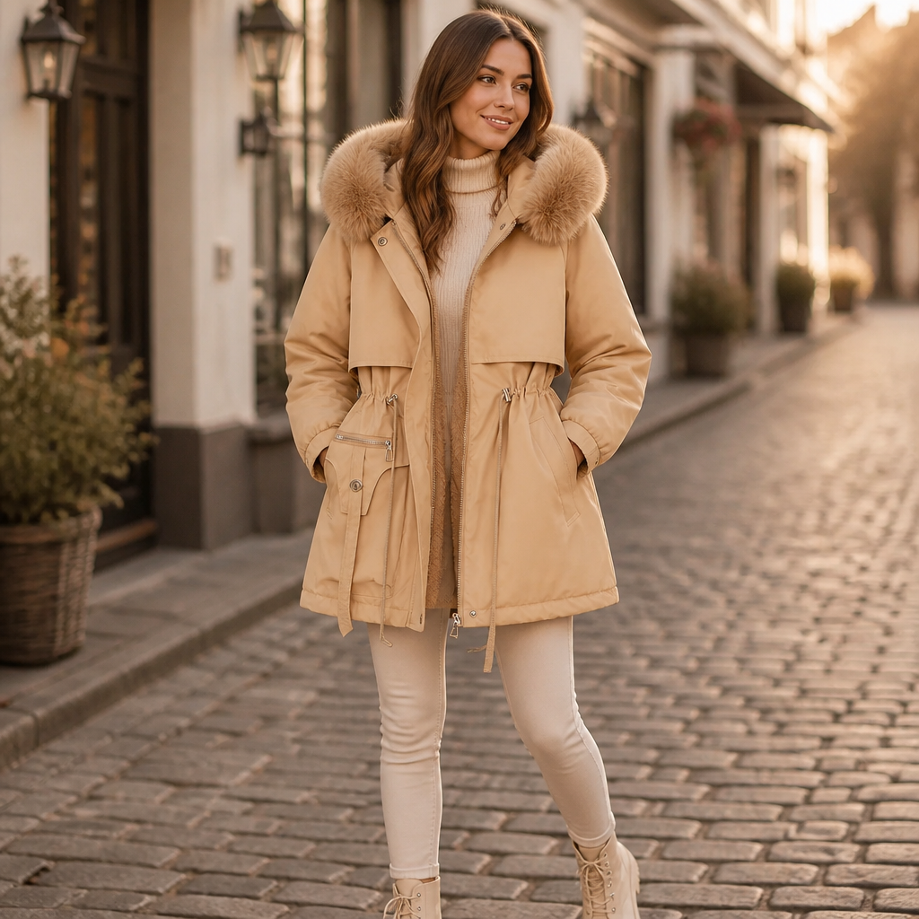 Veluxe Quilted Parka - Women's Faux Fur Hood Cinched Waist