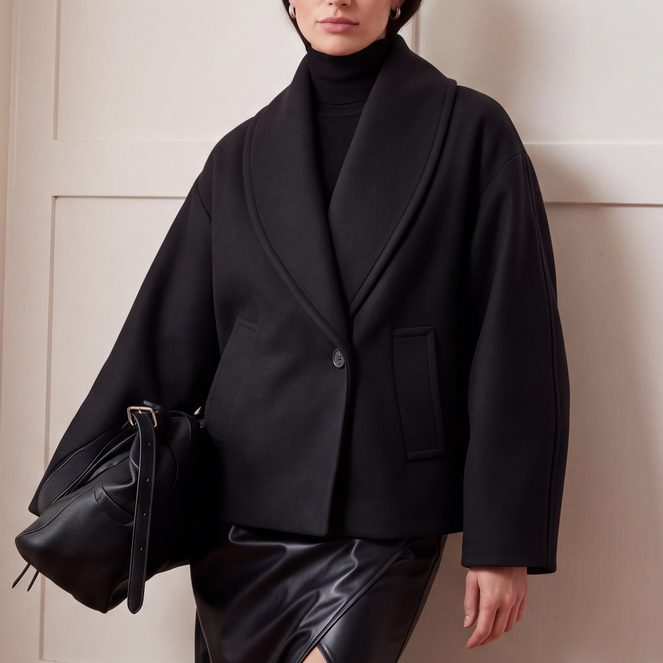Velaire Cropped Batwing Coat - Double-Breasted Women's Coat