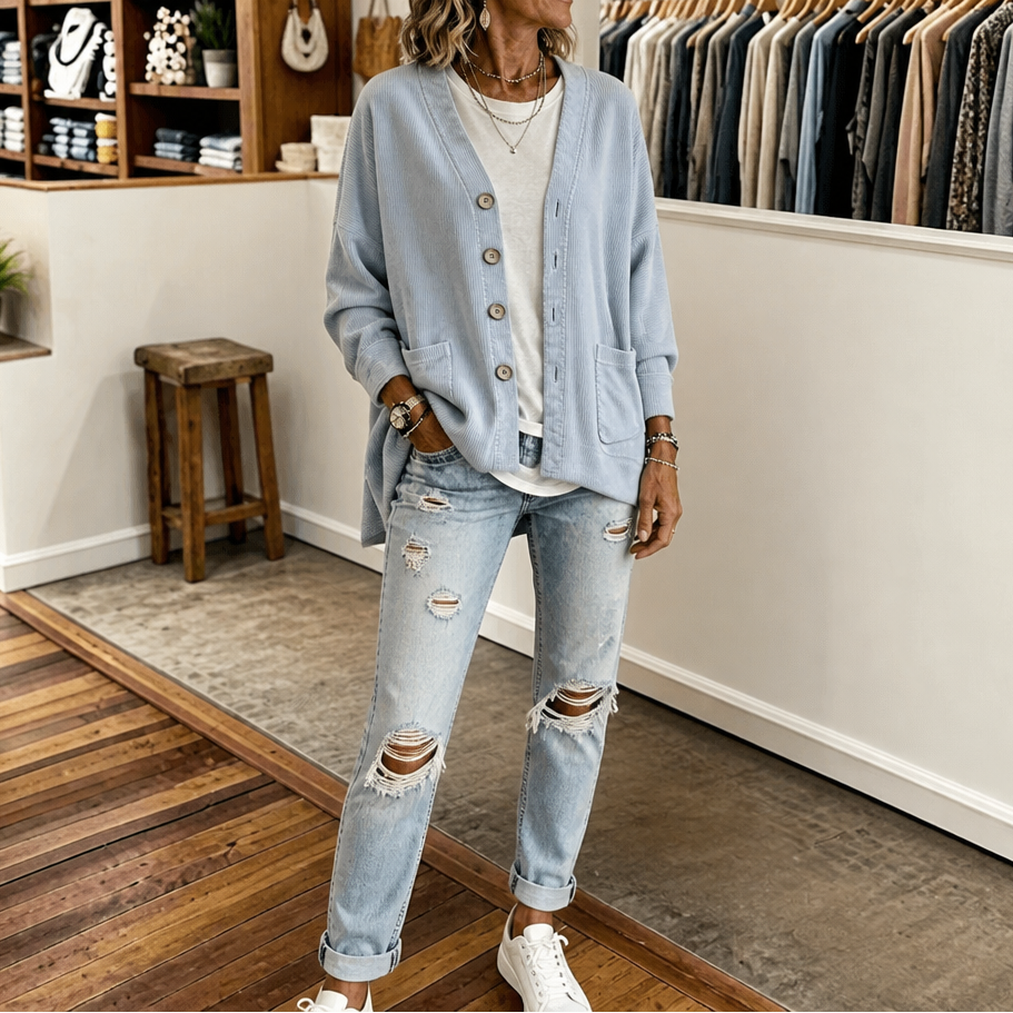 Corduvale Corduroy Cardigan - Women's Open Front V-Neck
