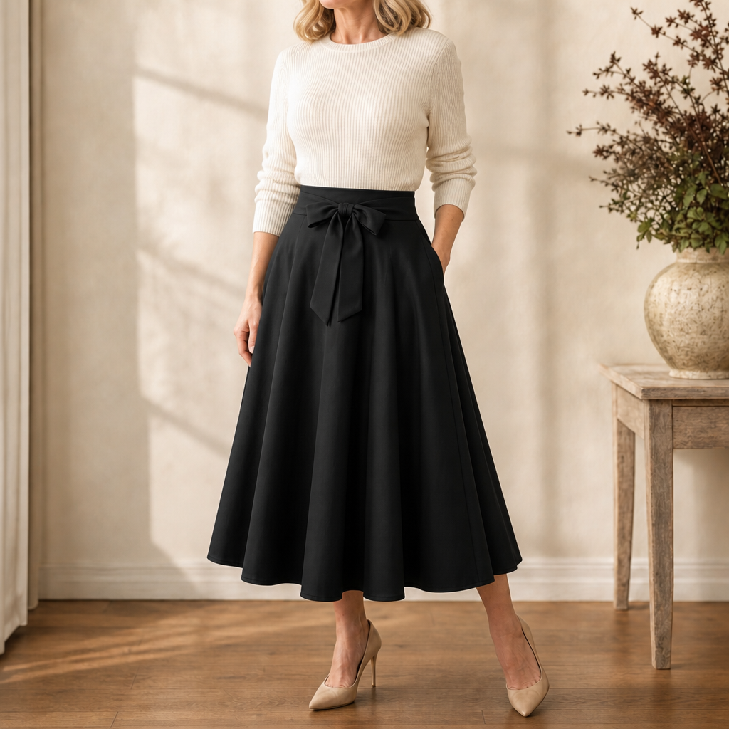 Sashwaist Pleated Skirt - Self Tie Women's Midi Skirt