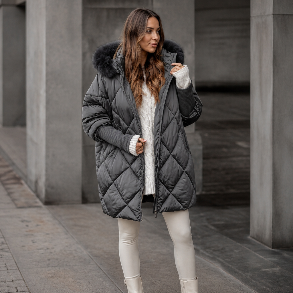 Wovella Faux Fur Hood Quilted Parka - Women's Knit Sleeve