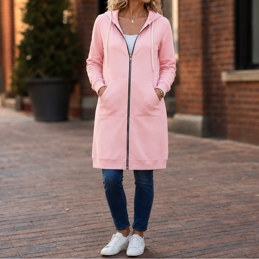 Wrapdown Long Hooded Jacket - Zip Up Women's Longline Coat