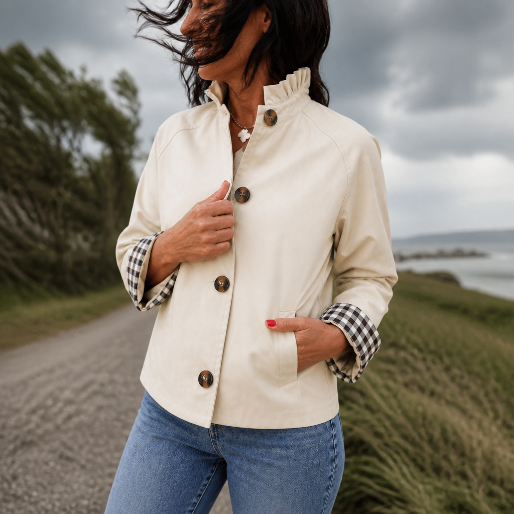Cuff & Collar Short Trench Coat - Ruffle Collar Women's
