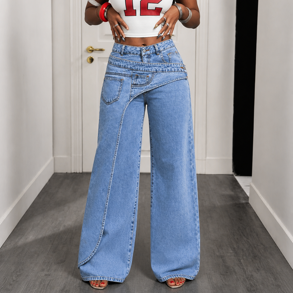 Overlaya Wide Leg Jeans - Overlap Waist Women's Jeans