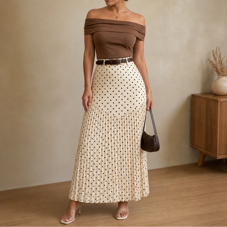 Wearbella Polka Dot Skirt - Pleated Women's Midi Skirt
