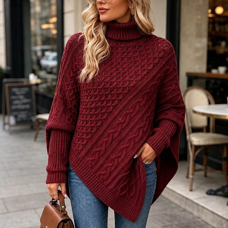 Cabelune Cable Knit Poncho - Women's Asymmetric Jumper