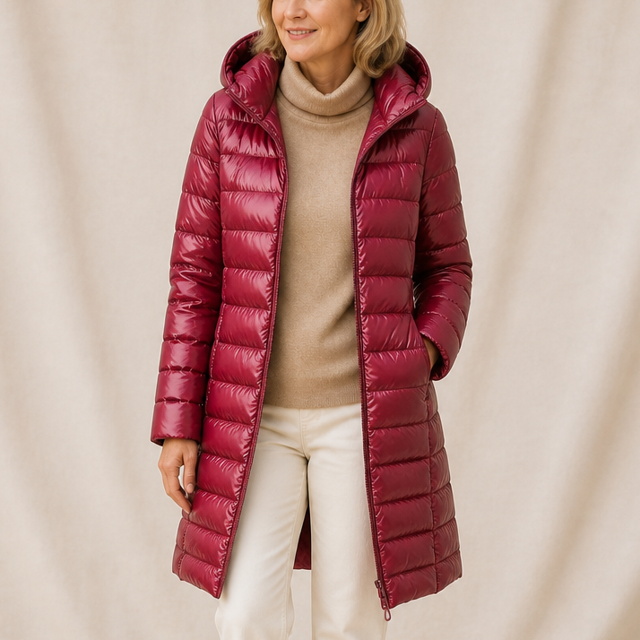 Veluna Long Quilted Puffer Coat - Women's Flared Puffer