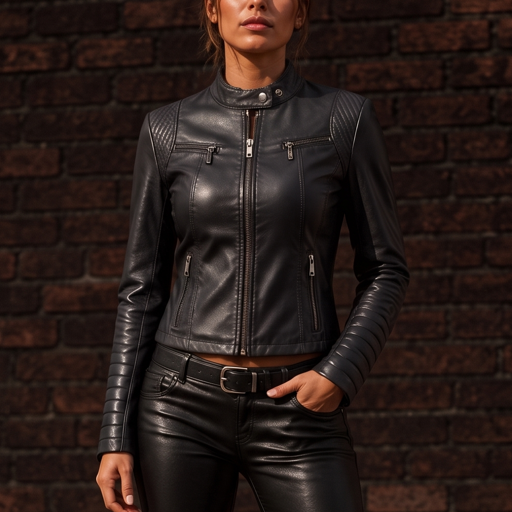 Sillette Cropped Faux Leather Jacket - Women's Moto Jacket