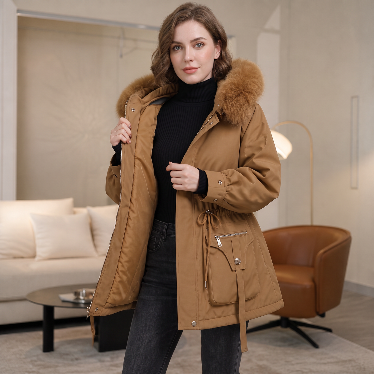 Duvella Faux Fur Hood Puffer Coat - Women's Winter Parka