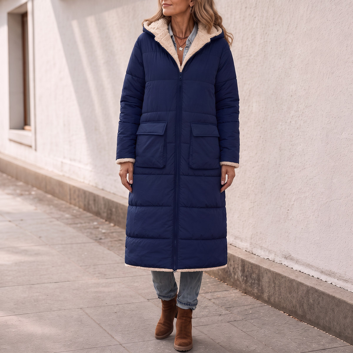 Veluna Reversible Quilted Coat - Sherpa-Look Women's Coat
