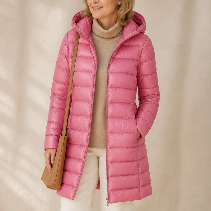 Veluna Long Quilted Puffer Coat - Women's Flared Puffer