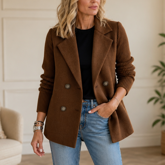 Wearbella Knit Sleeve Blazer - Women's Double Breasted