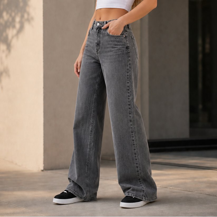 Longline Denim Jeans - Women's High Waisted Straight Leg