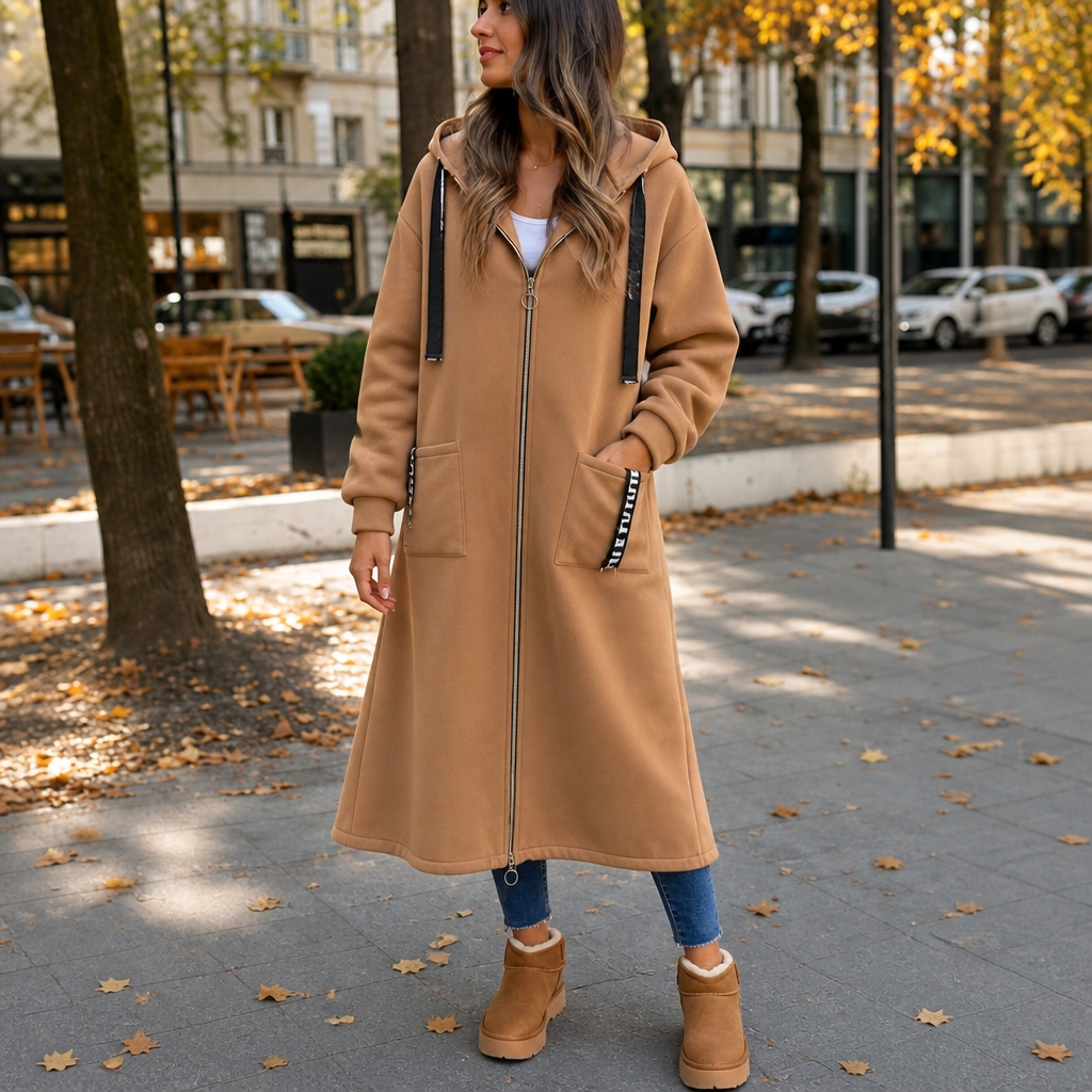 Wrapelle Long Hooded Jacket - Extra-Long Women's Zip Coat