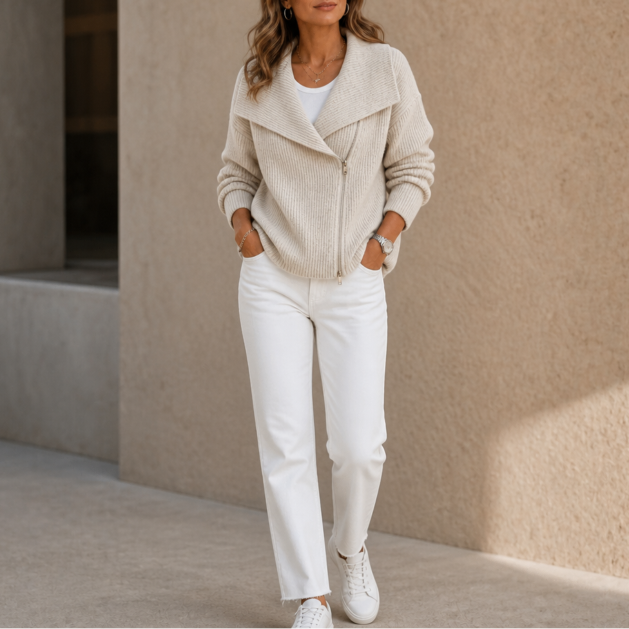 Wearbella Diagonal Zip Knit Jacket - Women's Ribbed Jacket