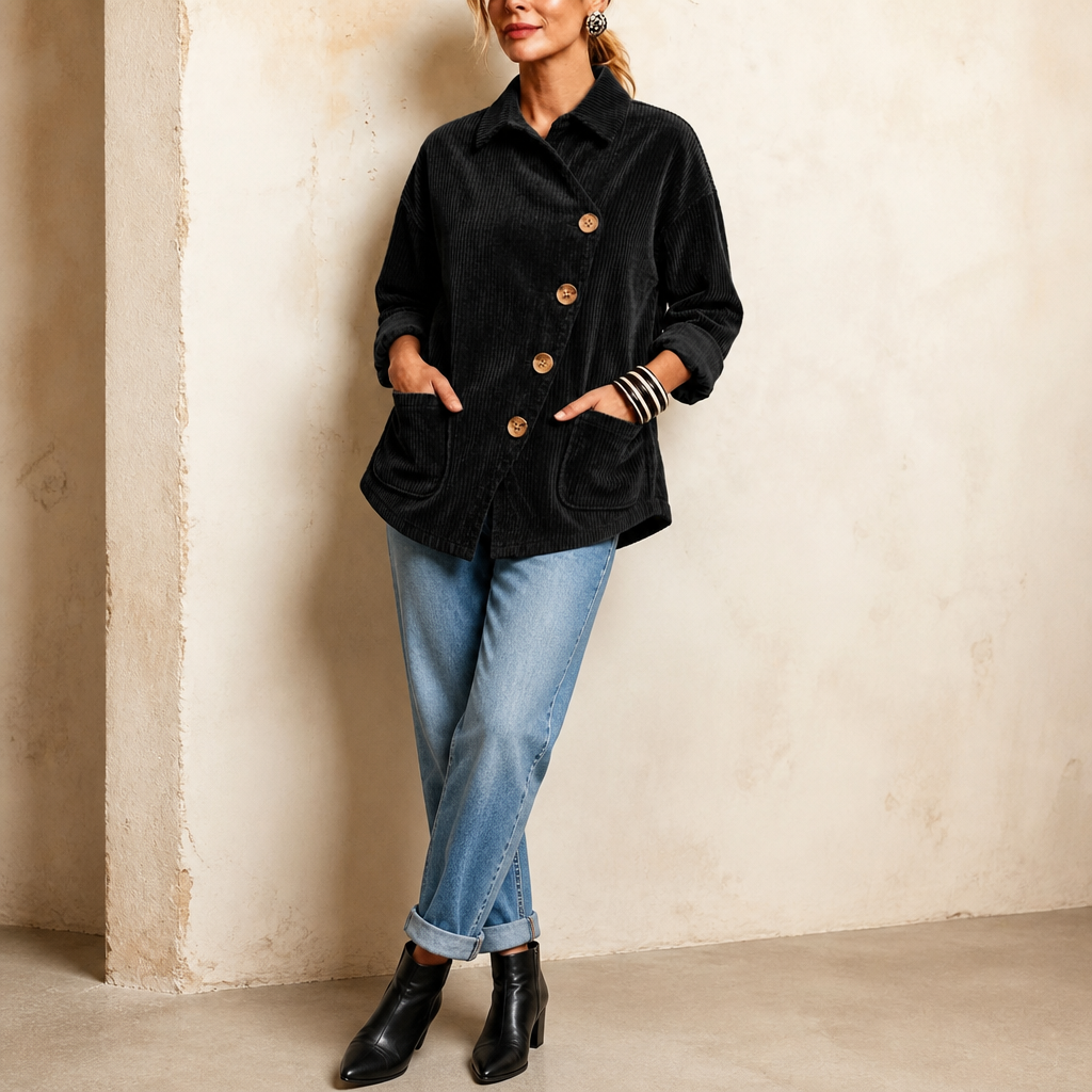 Corfield Corduroy Shacket - Women's Diagonal Button Jacket