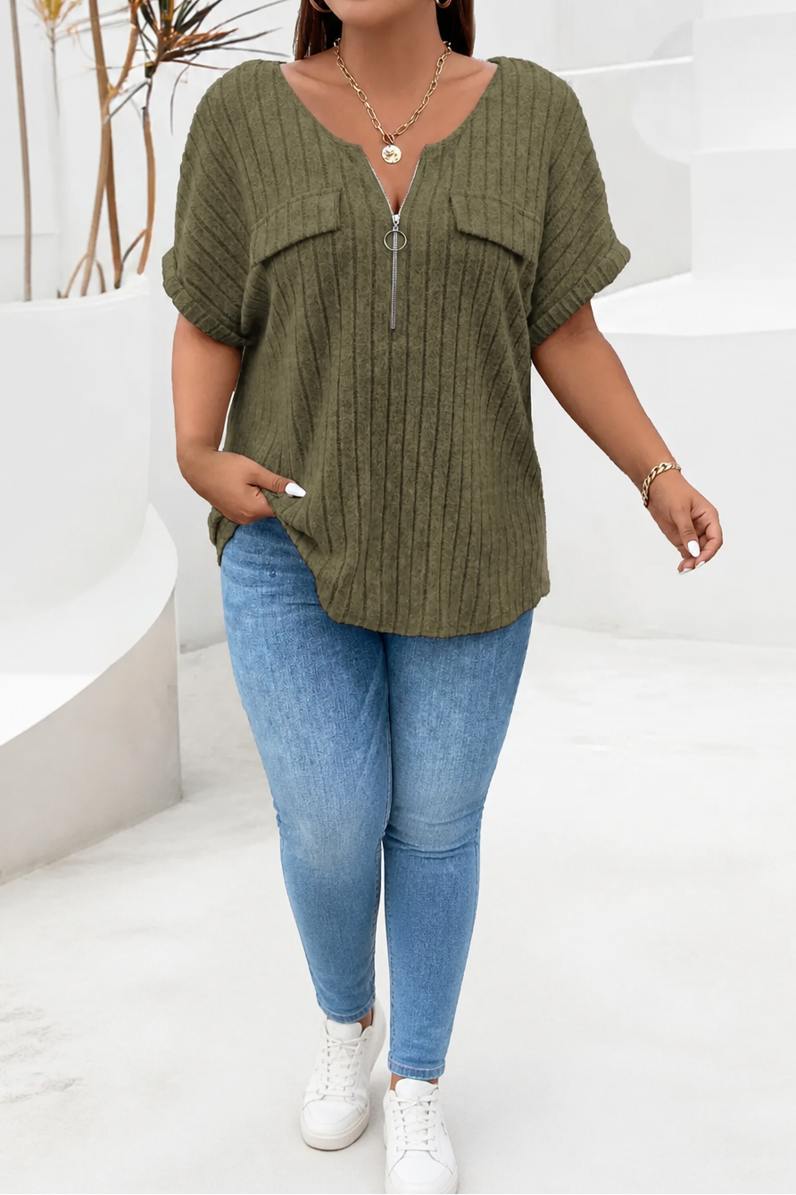 Veloura Zip-Neck Knit Top - Women's Ribbed Jumper