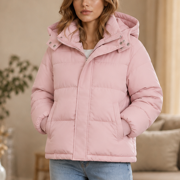 Veluna Cropped Puffer Jacket - Hooded Women's Short Coat