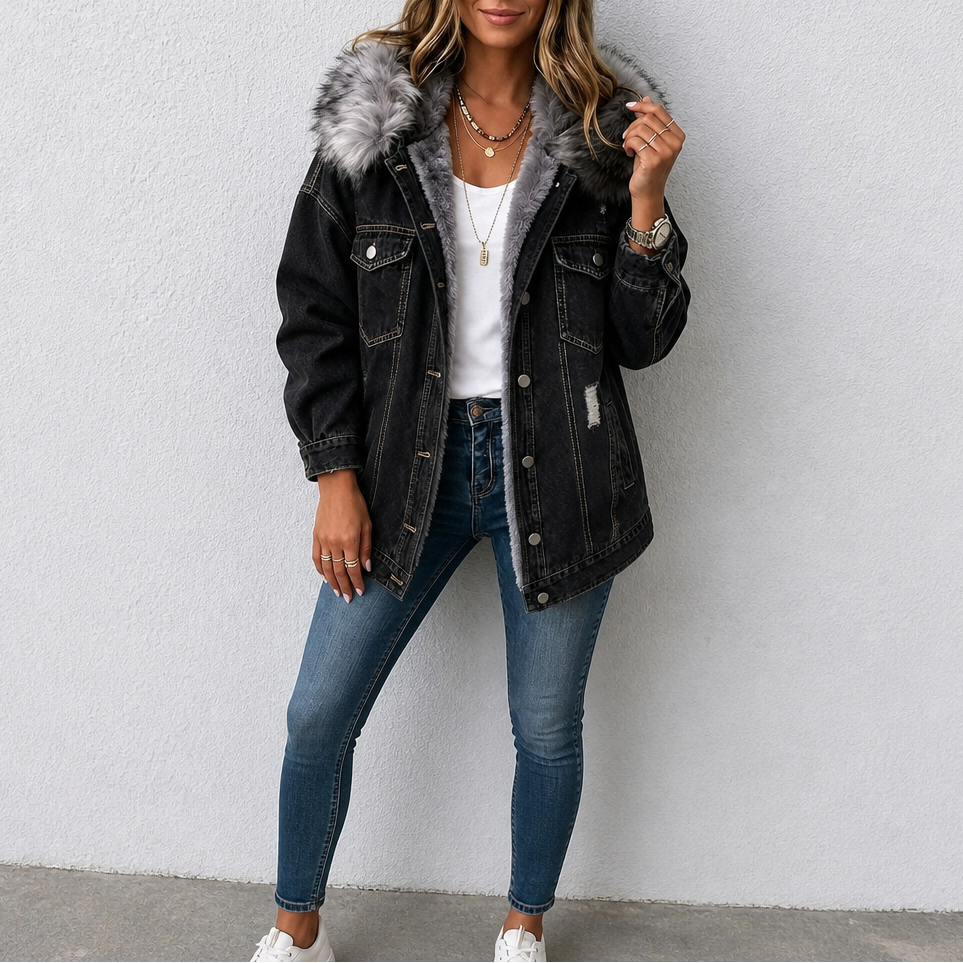 Wearbella Fur Collar Denim Jacket - Women's Hooded Jacket
