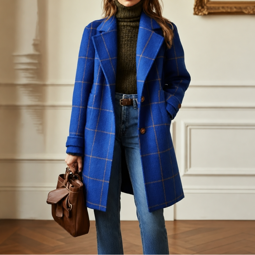 Wearbella Plaid Coat - Women's Oversized Two Button Coat