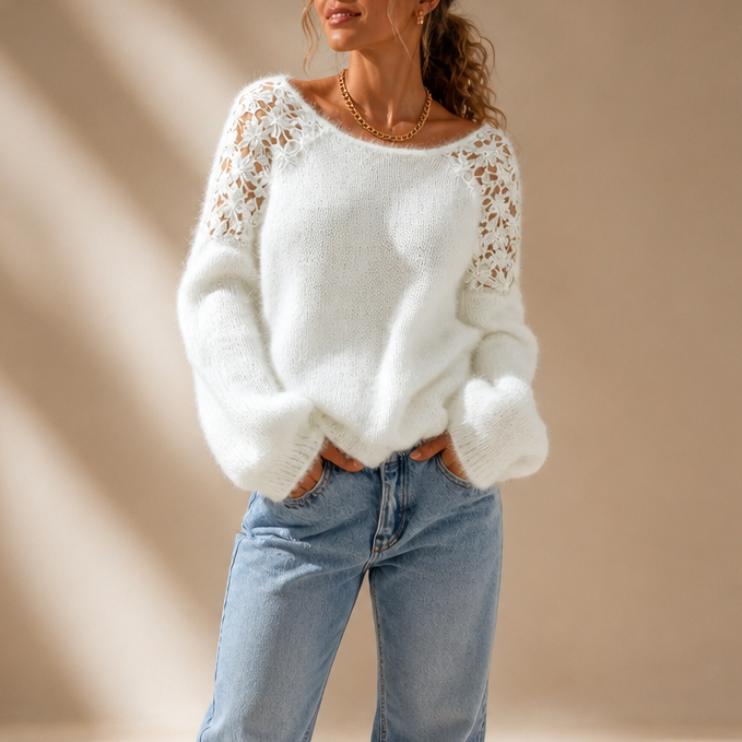 Wearbella - Open-Shoulder Lace Knit Women's Sweater