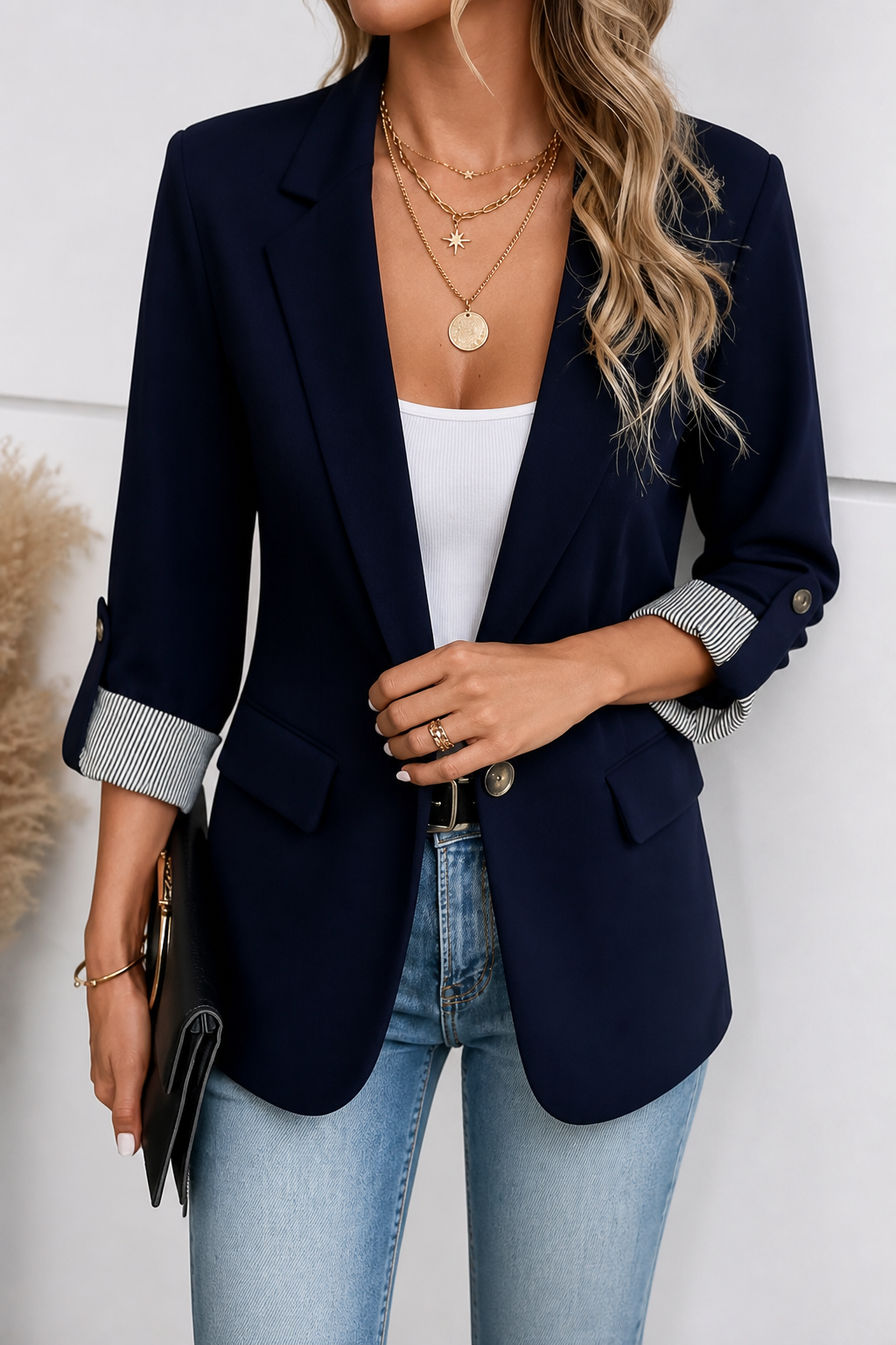 Cuffley Tailored Blazer - Women's Striped Cuff Long Blazer