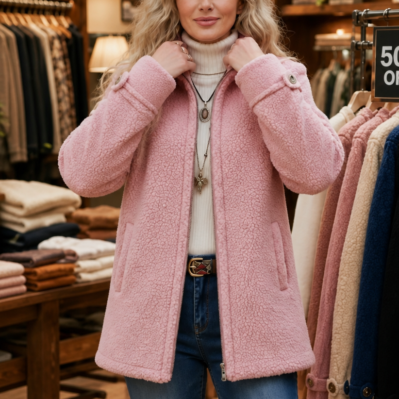 Velmora Plush Zip-Up Jacket - Women's Stand Collar Fleece
