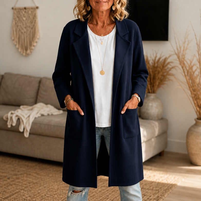 Draperie Open-Front Longline Coat - Women's Wool-Look Coat