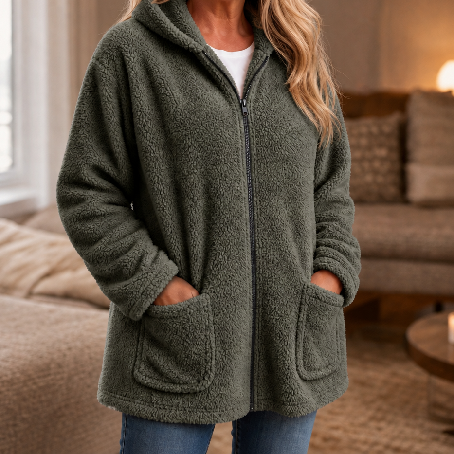 Cozelle Plush Hooded Zip-Up Jacket - Women's Oversized