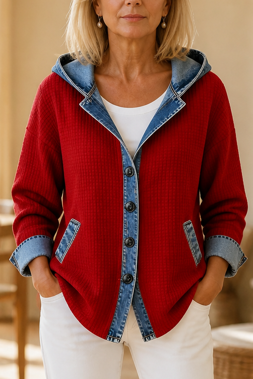 Layerlore Patchwork Cardigan - Women's Denim Look Hoodie