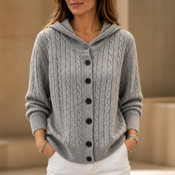 Wearbella Cable Knit Hooded Cardigan - Women's Open Front