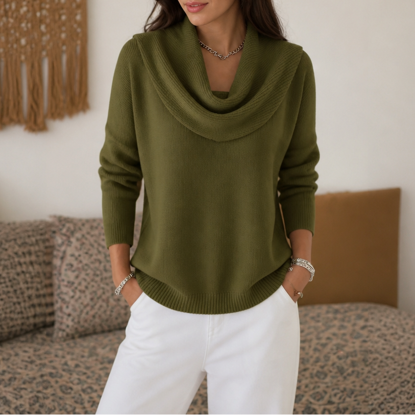 Draveline - Cowl Neck Drape Women's Knit Sweater