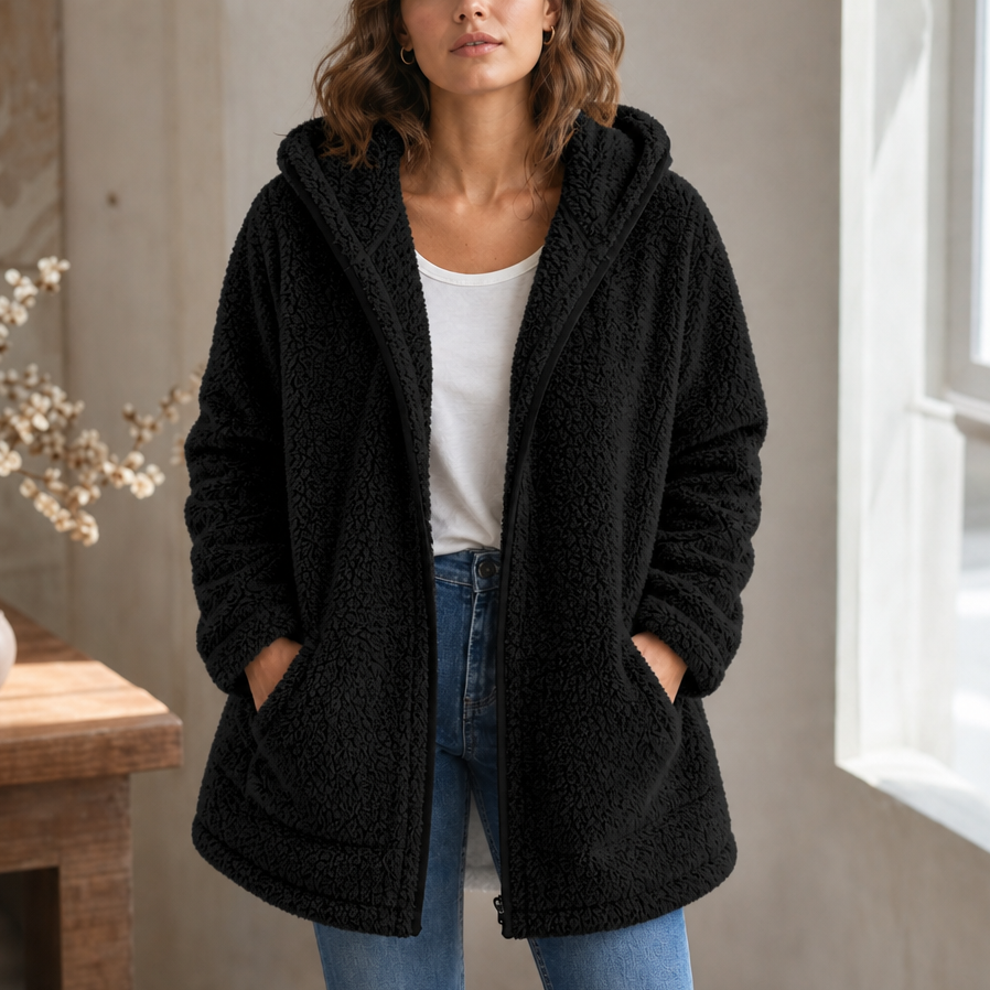 Cozyelle Plush Hooded Cardigan - Women's Fleece-Look Knit