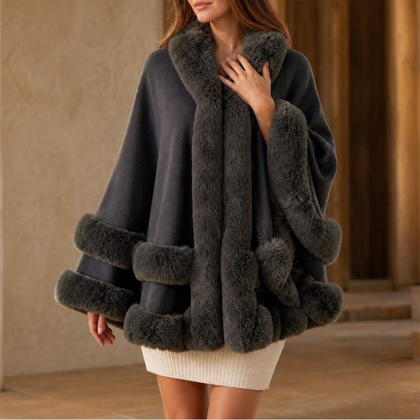 Wearbella Faux Fur Trim Cape Coat - Women's Hooded Knit
