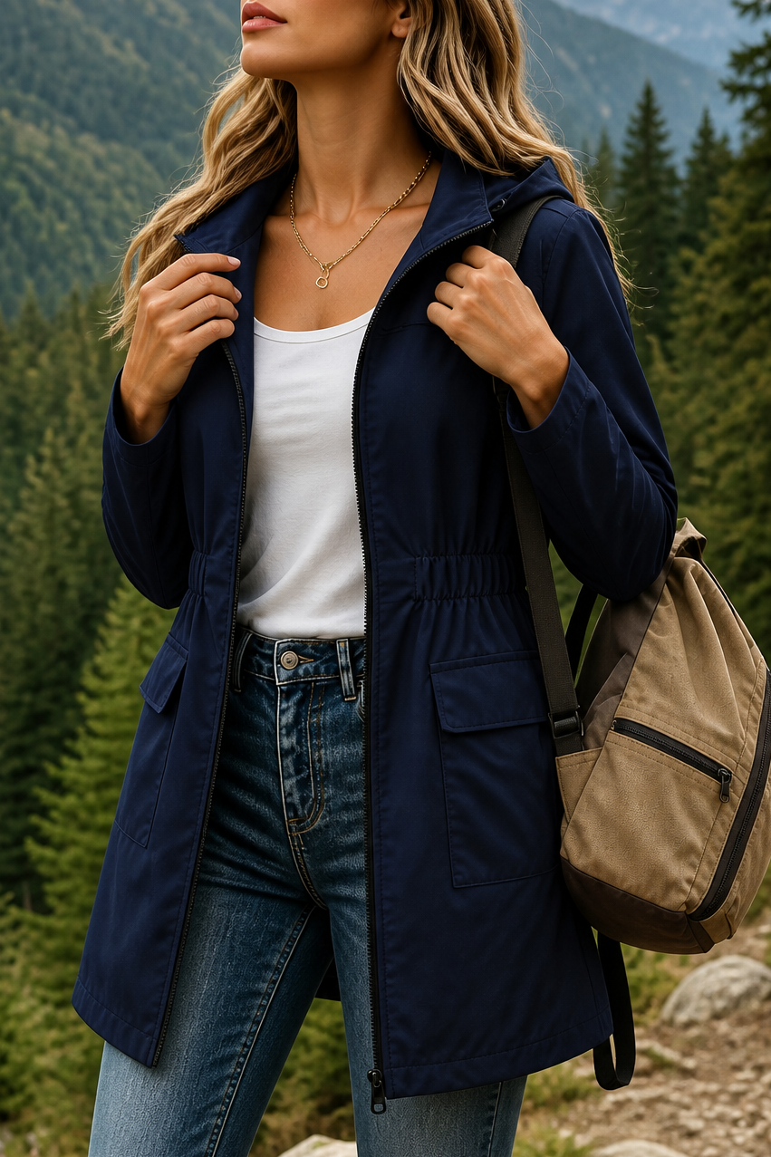 Rainette Hooded Rain Jacket - Drawstring Waist Women's Mac