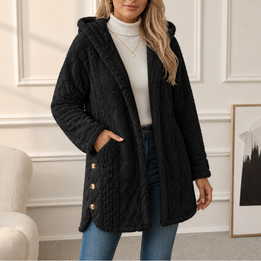 Wearbella Diamond Jacquard Hooded Coat - Women's Plush Coat