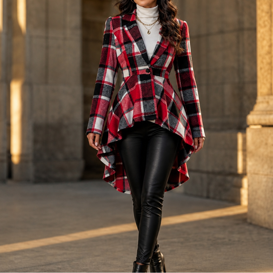 Wearbella Plaid Peplum Coat - Women's High-Low Coat
