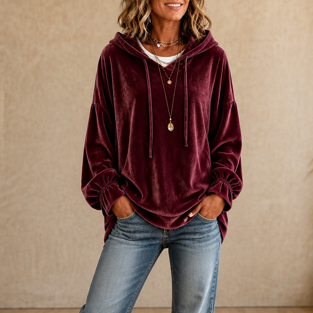 Wearbella - Ruffle Cuff Velvet Relaxed Women's Hoodie