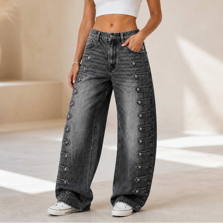 Buckleline Wide Leg Jeans - Side Buckle Women's Jeans